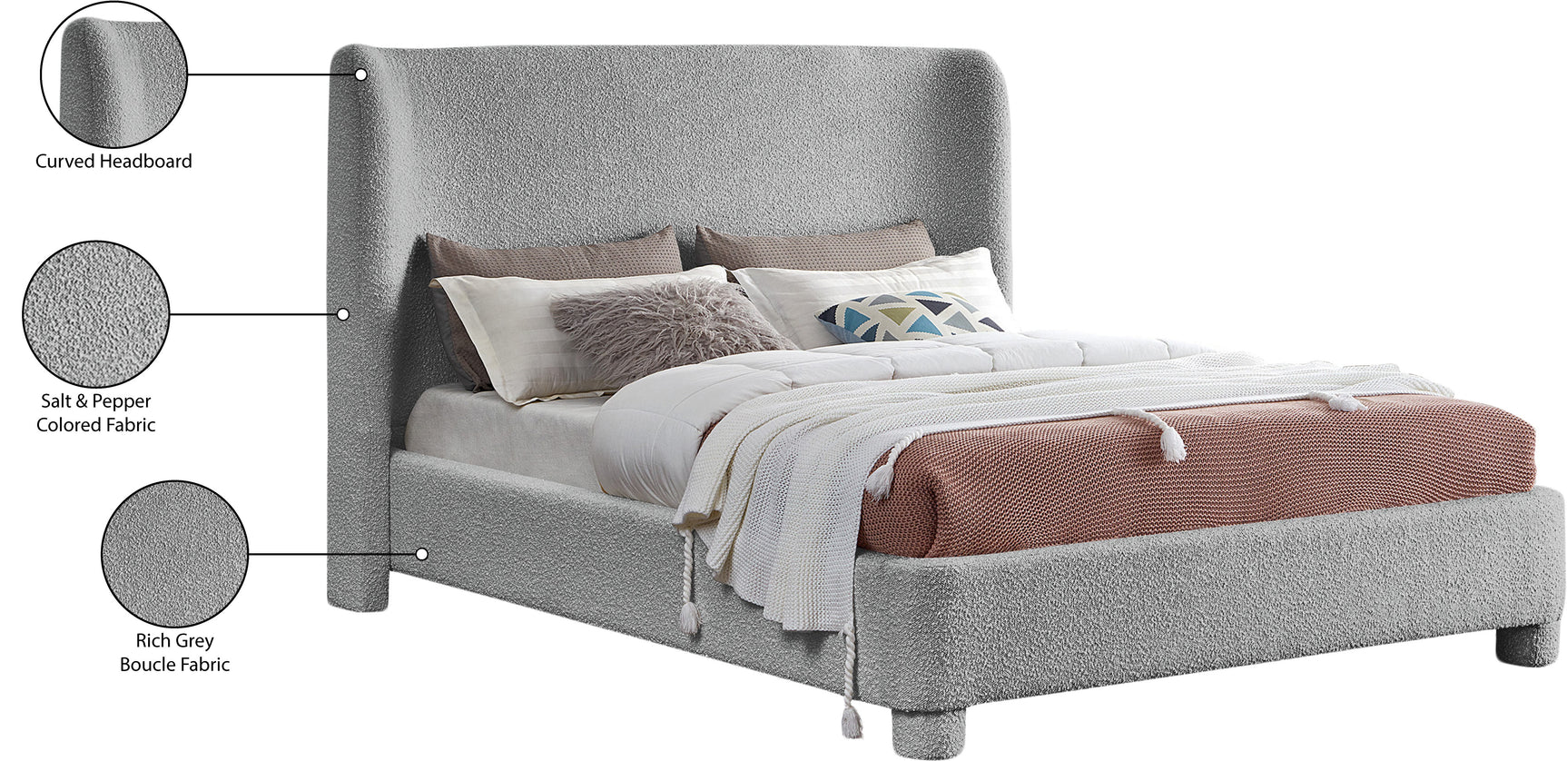 Seabreeze Grey Fabric Upholstered Queen Bed - Ornate Home