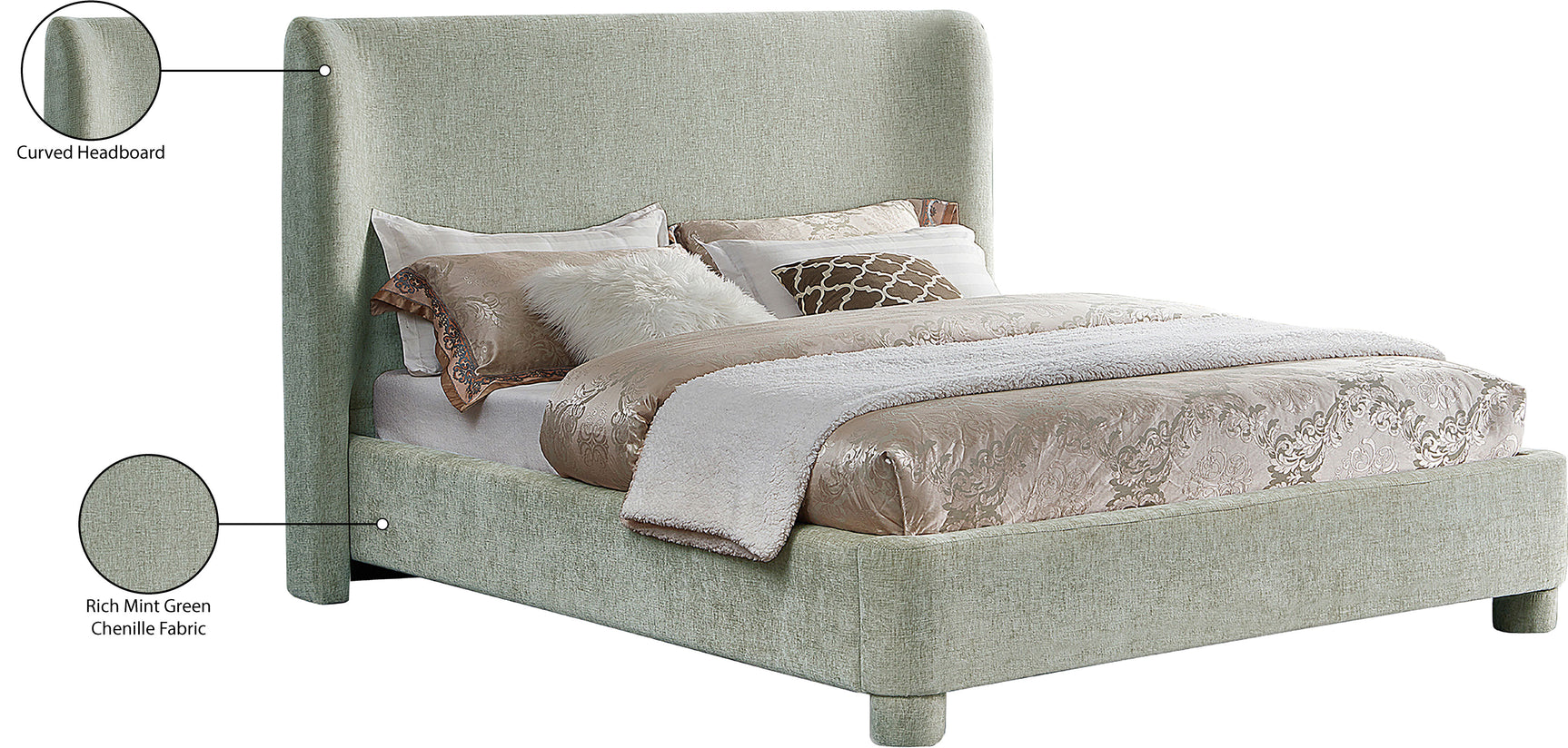 Seabreeze Mint Green Mint Chenille Fabric Upholstered Full Bed - Ornate Home