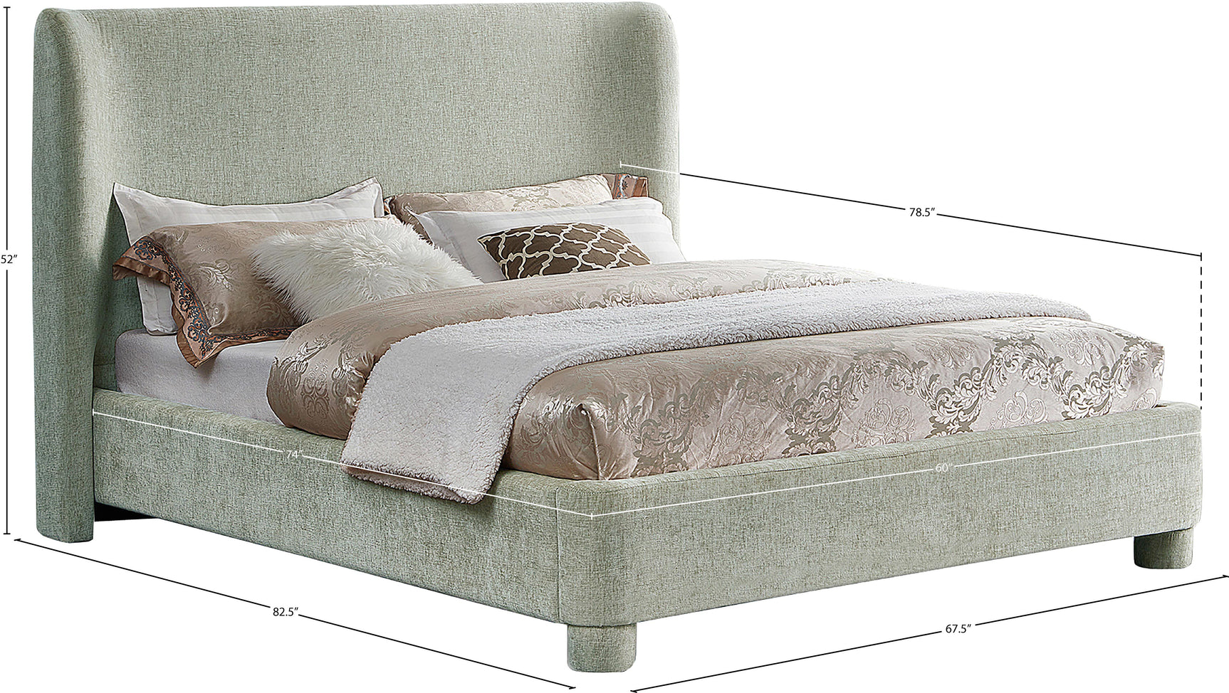 Seabreeze Mint Green Mint Chenille Fabric Upholstered Full Bed - Ornate Home