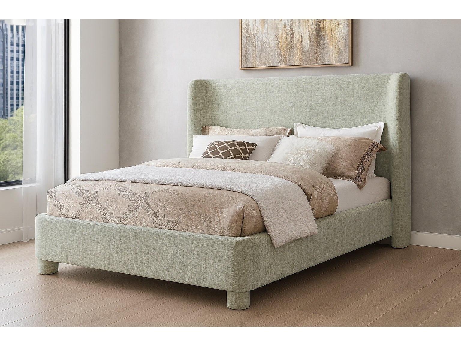 Seabreeze Mint Green Mint Chenille Fabric Upholstered Full Bed - Ornate Home