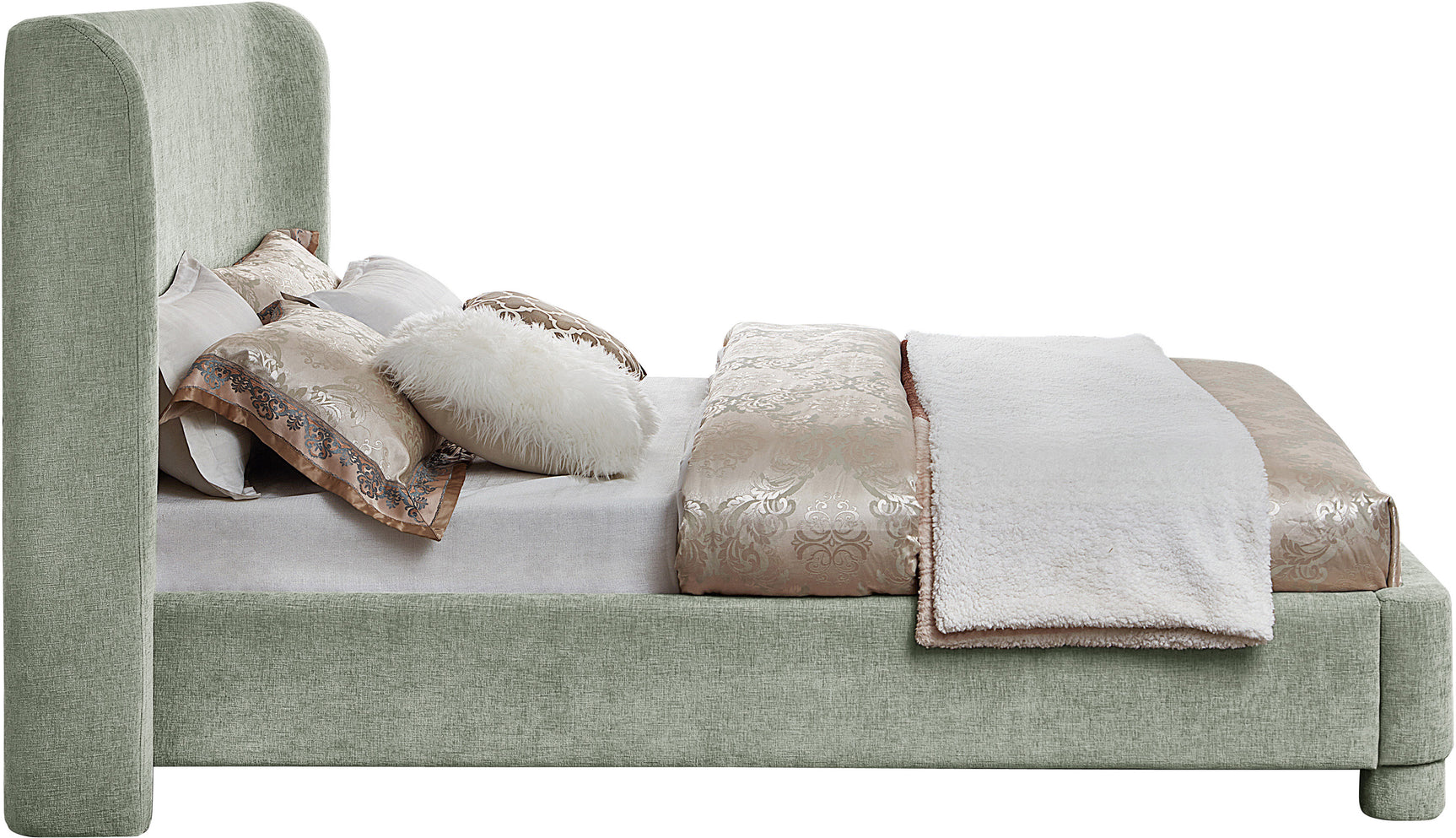 Seabreeze Mint Green Mint Chenille Fabric Upholstered King Bed - Ornate Home