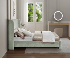 Seabreeze Mint Green Mint Chenille Fabric Upholstered Queen Bed - Ornate Home