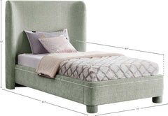 Seabreeze Mint Green Mint Chenille Fabric Upholstered Twin Bed - Ornate Home