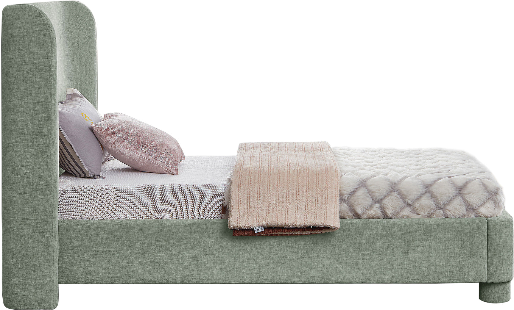Seabreeze Mint Green Mint Chenille Fabric Upholstered Twin Bed - Ornate Home