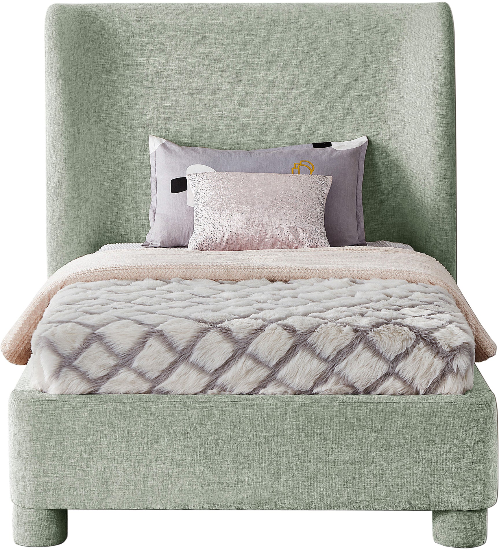 Seabreeze Mint Green Mint Chenille Fabric Upholstered Twin Bed - Ornate Home