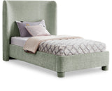 Seabreeze Mint Green Mint Chenille Fabric Upholstered Twin Bed - Ornate Home