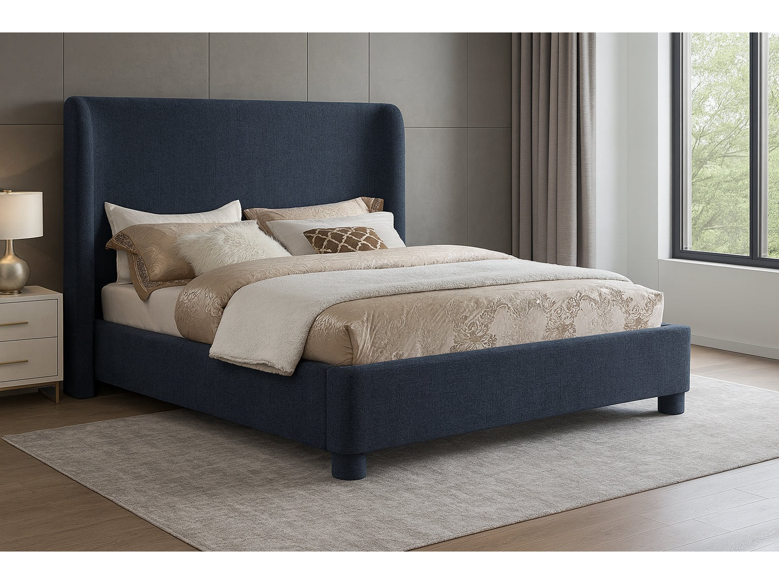 Seabreeze Navy Fabric Upholstered Full Bed - Ornate Home