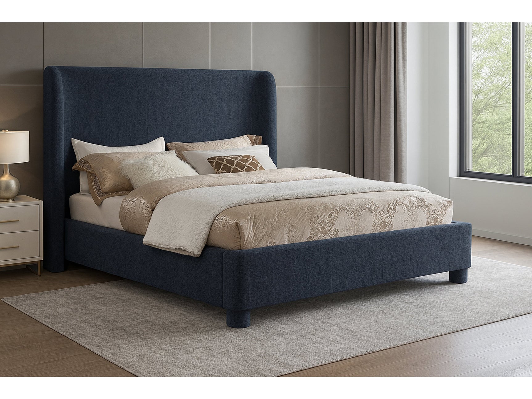Seabreeze Navy Fabric Upholstered King Bed - Ornate Home