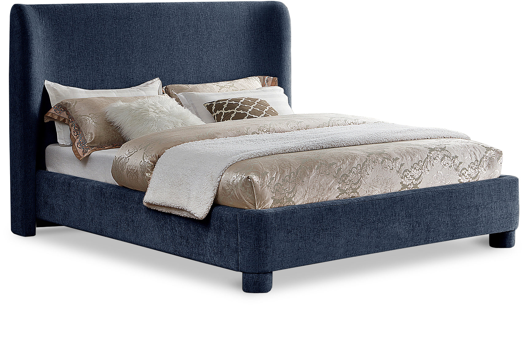 Seabreeze Navy Fabric Upholstered Queen Bed - Ornate Home