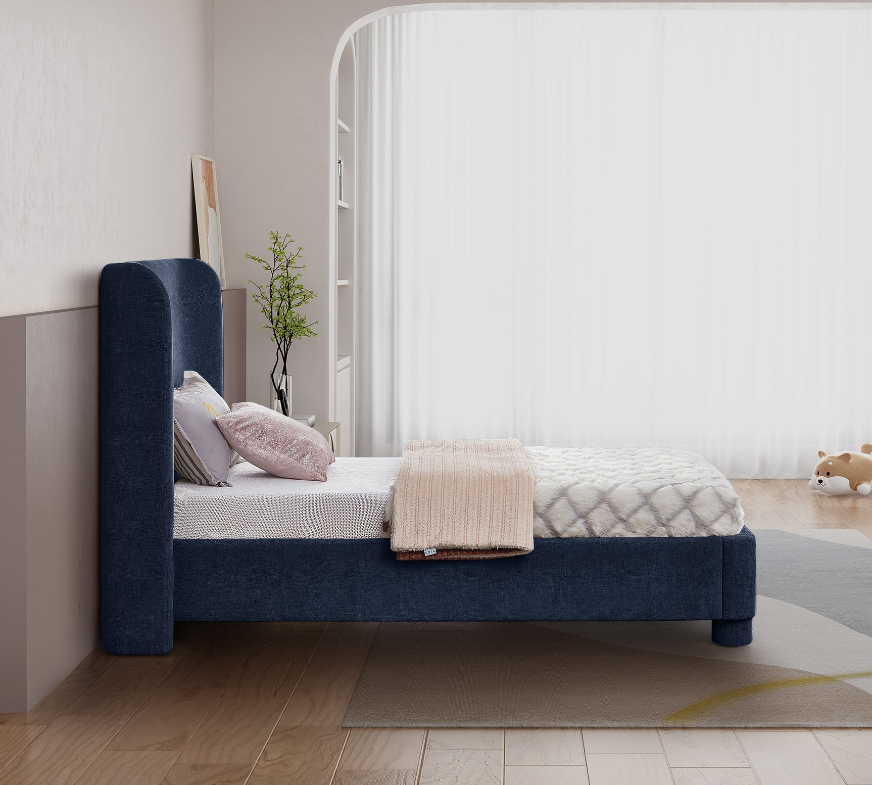 Seabreeze Navy Fabric Upholstered Twin Bed - Ornate Home
