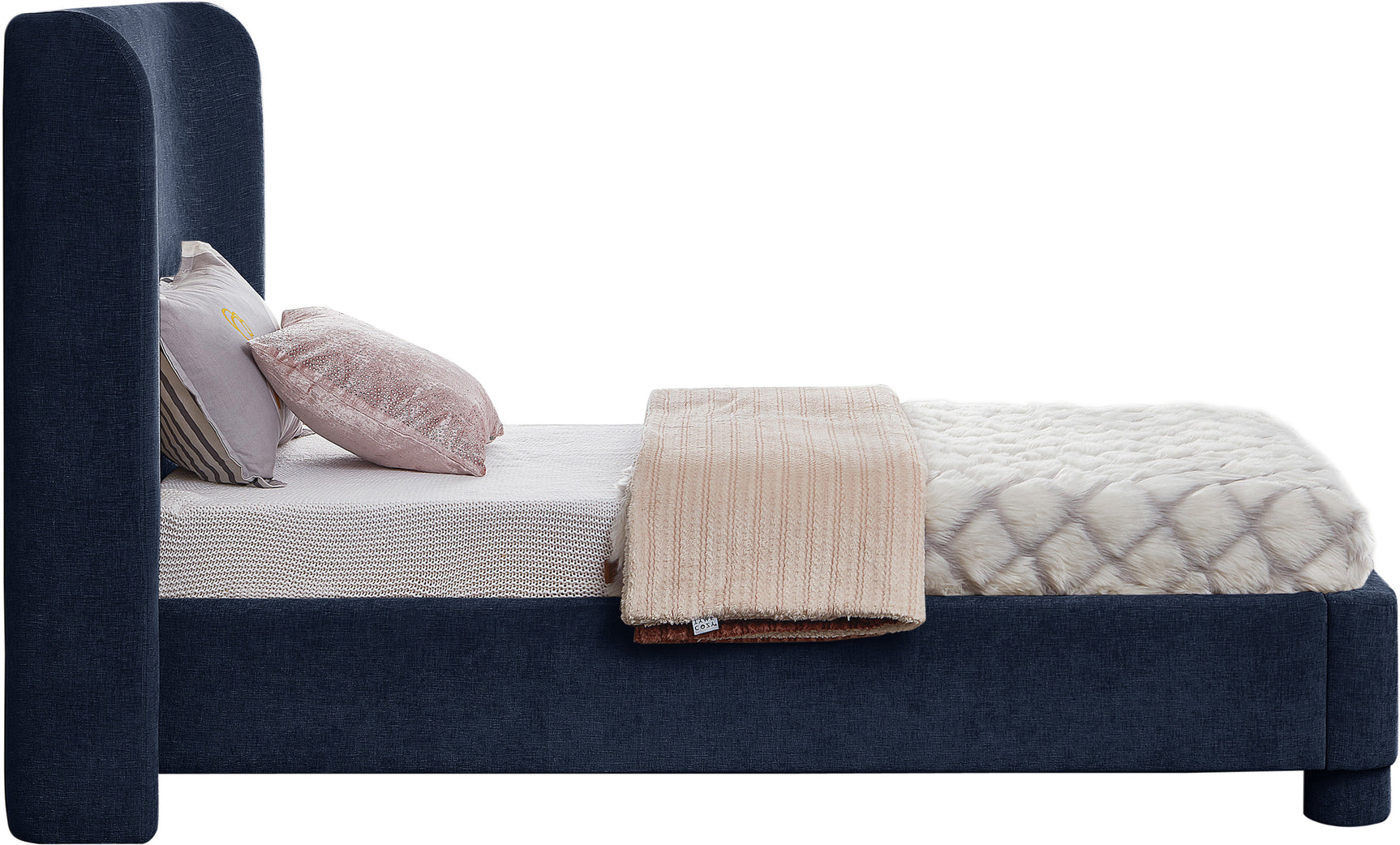 Seabreeze Navy Fabric Upholstered Twin Bed - Ornate Home