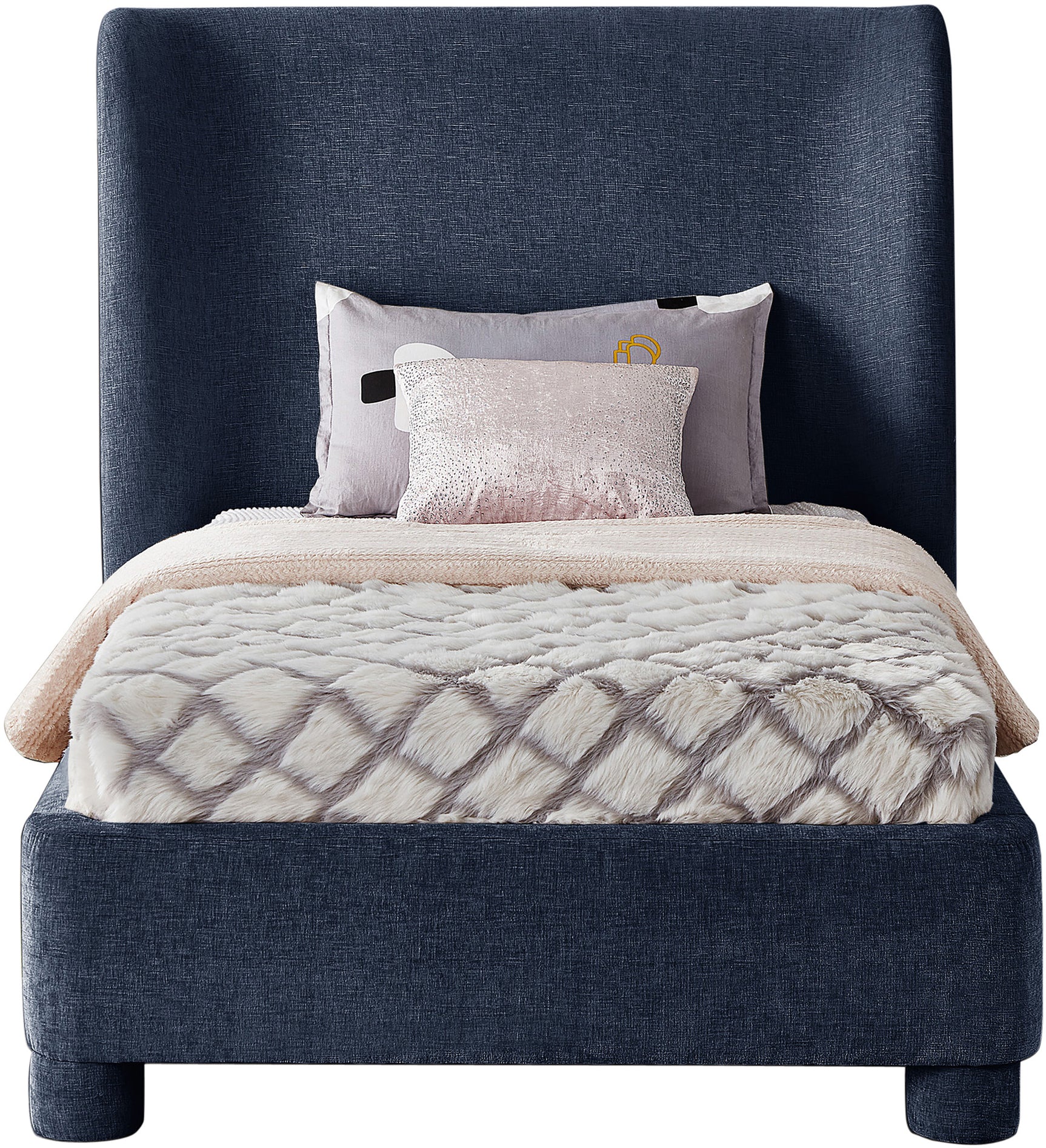 Seabreeze Navy Fabric Upholstered Twin Bed - Ornate Home
