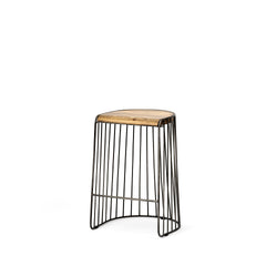 Seagram Brown/Black Wood Seat Metal Frame Stool