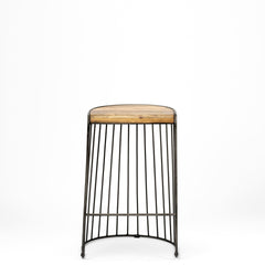 Seagram Brown/Black Wood Seat Metal Frame Stool