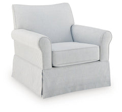 Searcy White/Navy Swivel Glider Accent Chair - Ornate Home
