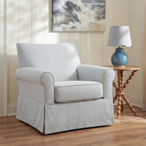 Searcy White/Navy Swivel Glider Accent Chair - Ornate Home