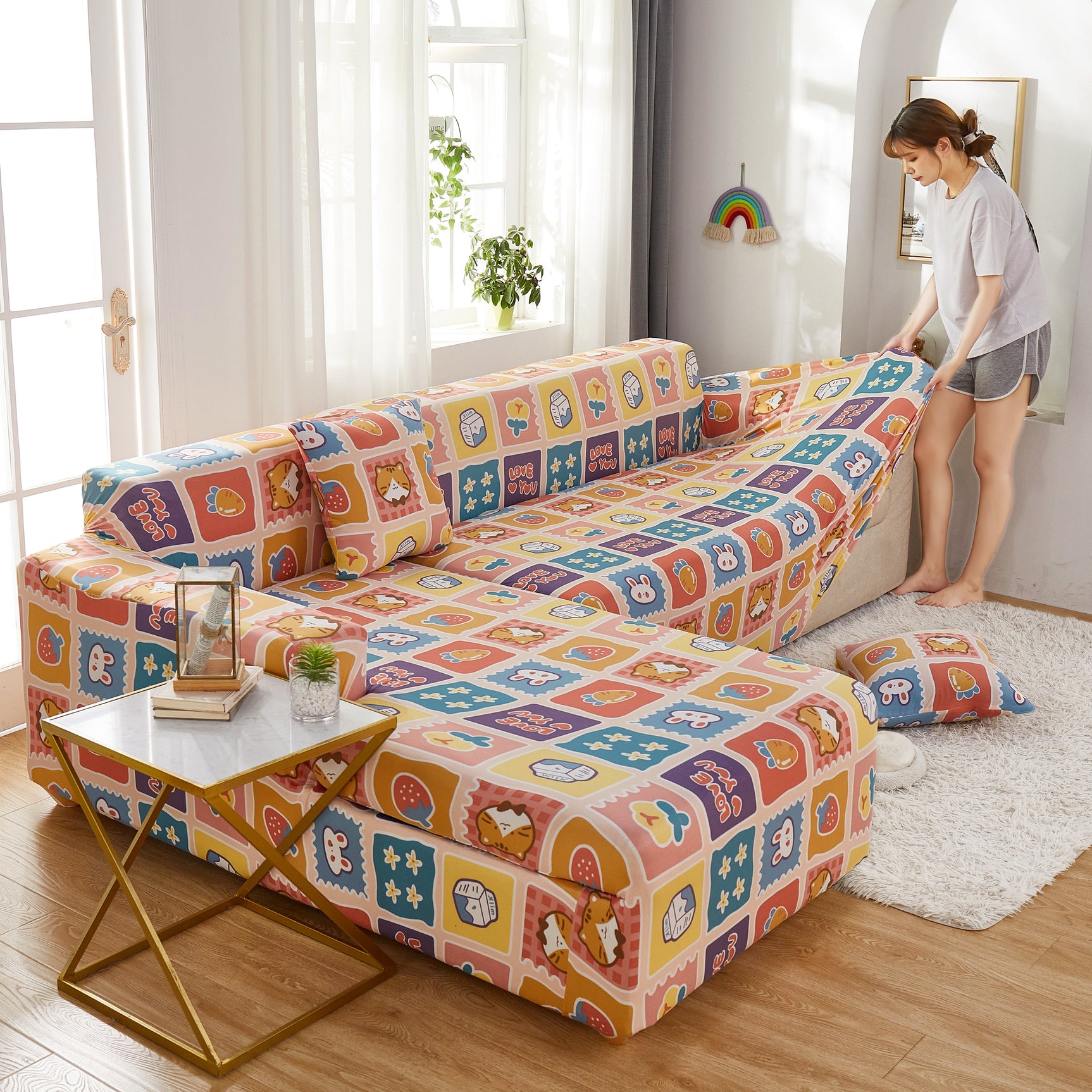 Sectional Sofa Covers, Super Stretch L Shape Couch Cover, Non Slip Slipcover with Elastic Bottom, Ideal for 1/2/3/4/5 Seater Sofas, Kids - Ornate Home