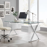 Sector White 71" Glass Top Glass Office Desk - Ornate Home