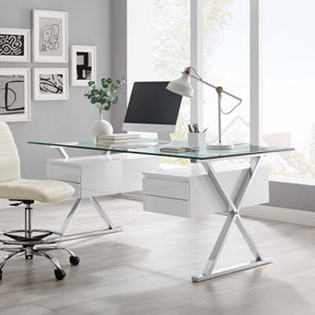 Sector White 71" Glass Top Glass Office Desk - Ornate Home