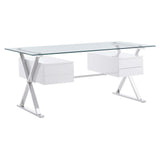 Sector White 71" Glass Top Glass Office Desk - Ornate Home