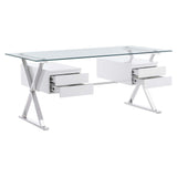 Sector White 71" Glass Top Glass Office Desk - Ornate Home
