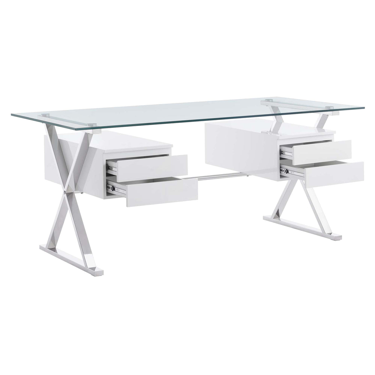Sector White 71" Glass Top Glass Office Desk - Ornate Home