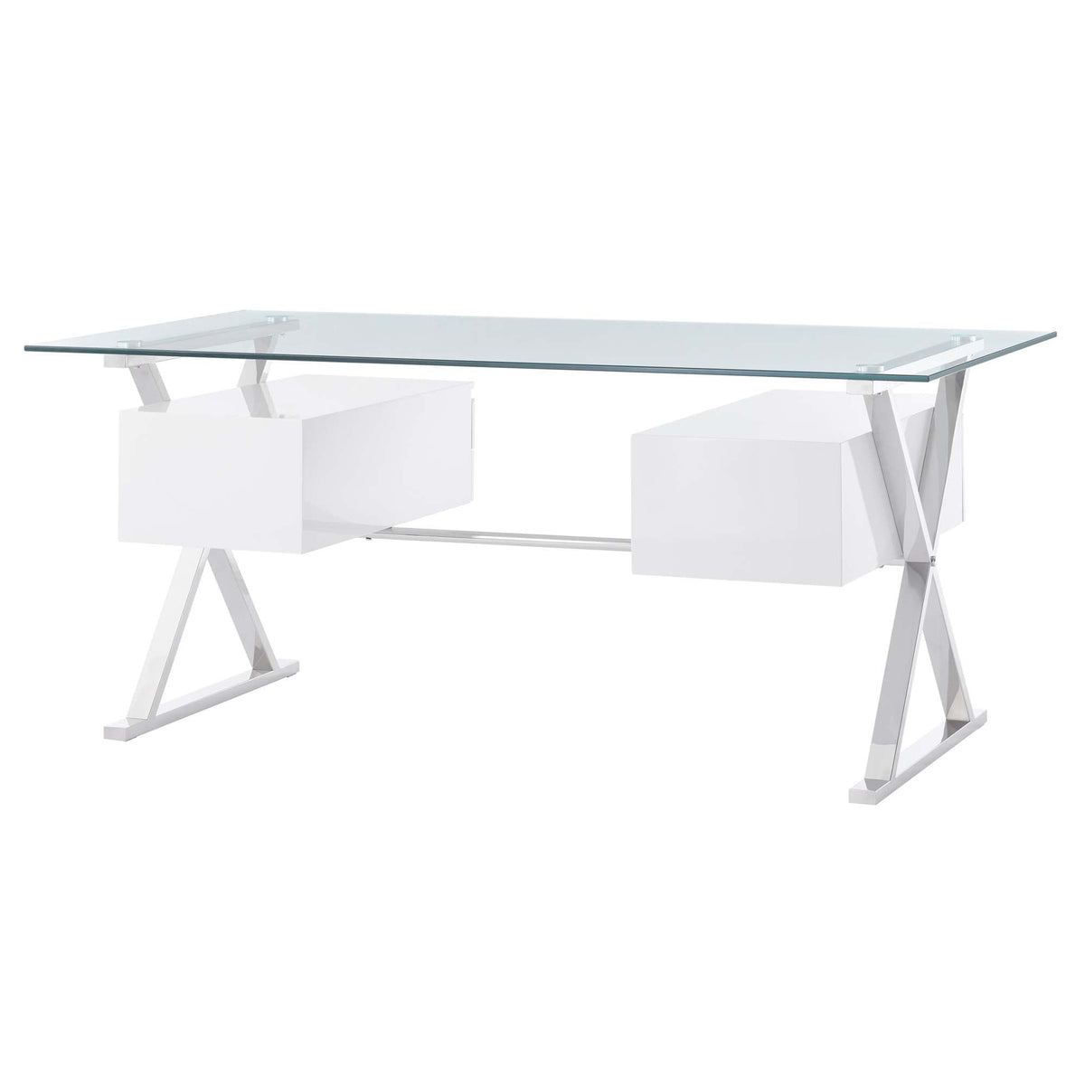 Sector White 71" Glass Top Glass Office Desk - Ornate Home