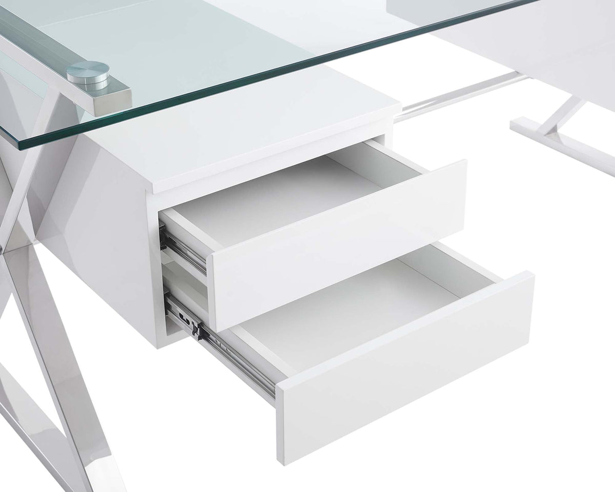 Sector White 71" Glass Top Glass Office Desk - Ornate Home