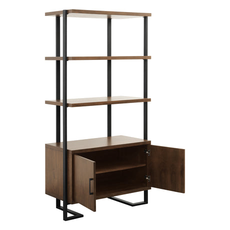 Sedley Walnut/Black Metal Bookcase - Ornate Home