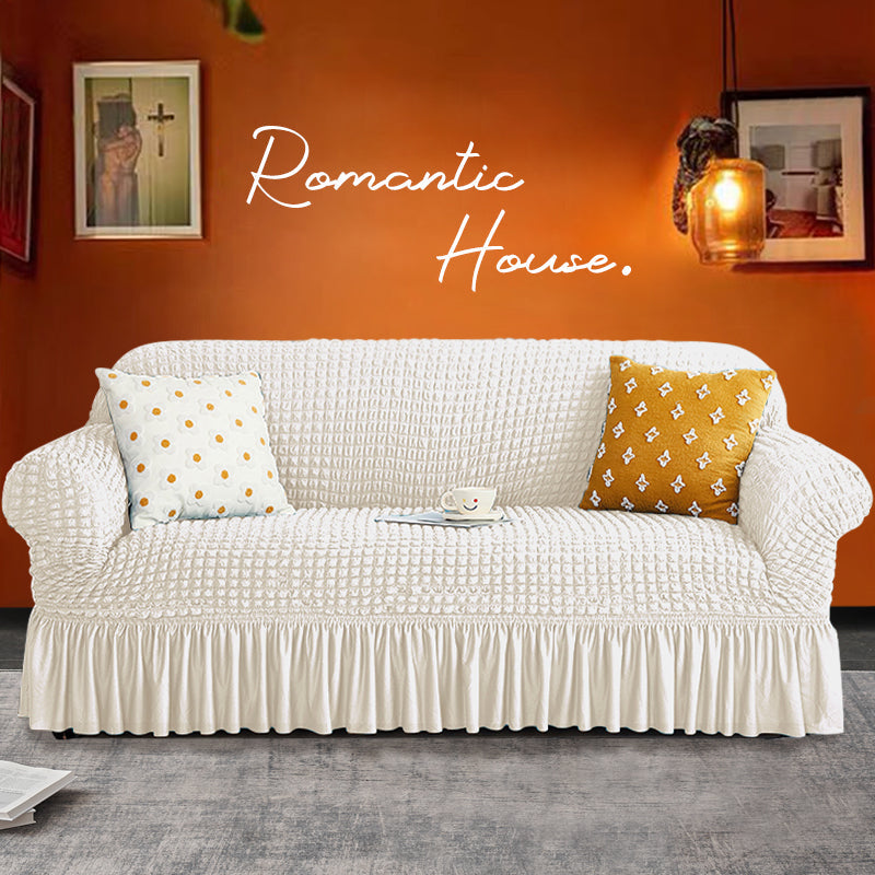 Seersucker Sofa Slipcover with Skirt Stretch Couch Slipcover Easy Fit Universal Furniture Protector - Ornate Home