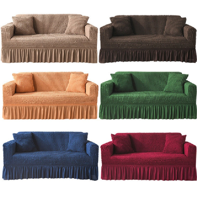 Seersucker Sofa Slipcover with Skirt Stretch Couch Slipcover Easy Fit Universal Furniture Protector - Ornate Home