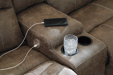 Segburg Driftwood Faux Leather 2pc Power Reclining Sectional w/ Console - Ornate Home