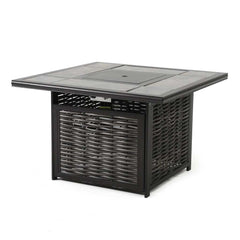 Segovia Black & Gray Outdoor Dining Set w/ Fire Pit / 5pc - Ornate Home