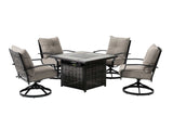 Segovia Black & Gray Outdoor Dining Set w/ Fire Pit / 5pc - Ornate Home