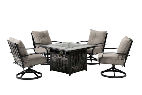 Segovia Black & Gray Outdoor Dining Set w/ Fire Pit / 5pc - Ornate Home