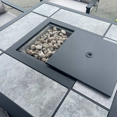 Segovia Black & Gray Outdoor Dining Set w/ Fire Pit / 5pc - Ornate Home