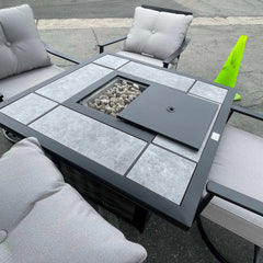 Segovia Black & Gray Outdoor Dining Set w/ Fire Pit / 5pc - Ornate Home