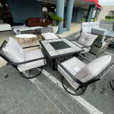 Segovia Black & Gray Outdoor Dining Set w/ Fire Pit / 5pc - Ornate Home