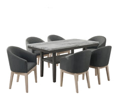 Selena Gray 60" 7-Piece Rectangular Dining Set with Barrel Chairs - Ornate Home
