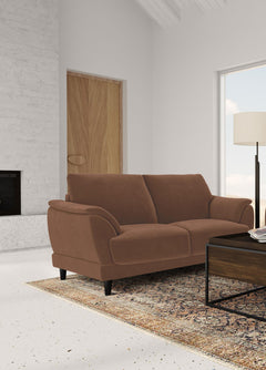 Selma Rust Velvet Upholstered Crescent Arm Loveseat - Ornate Home