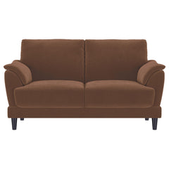 Selma Rust Velvet Upholstered Crescent Arm Loveseat - Ornate Home