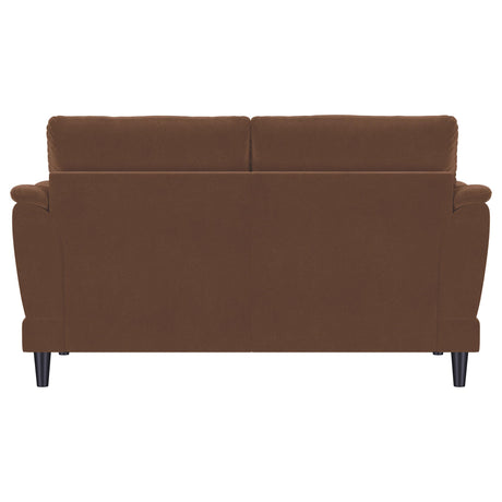 Selma Rust Velvet Upholstered Crescent Arm Loveseat - Ornate Home