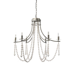 Selma White Wood Bead and Metal Chandelier - Ornate Home