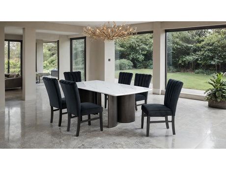 Selsey White 7 Pc. Dining Table Set w/ Black Chair - Ornate Home