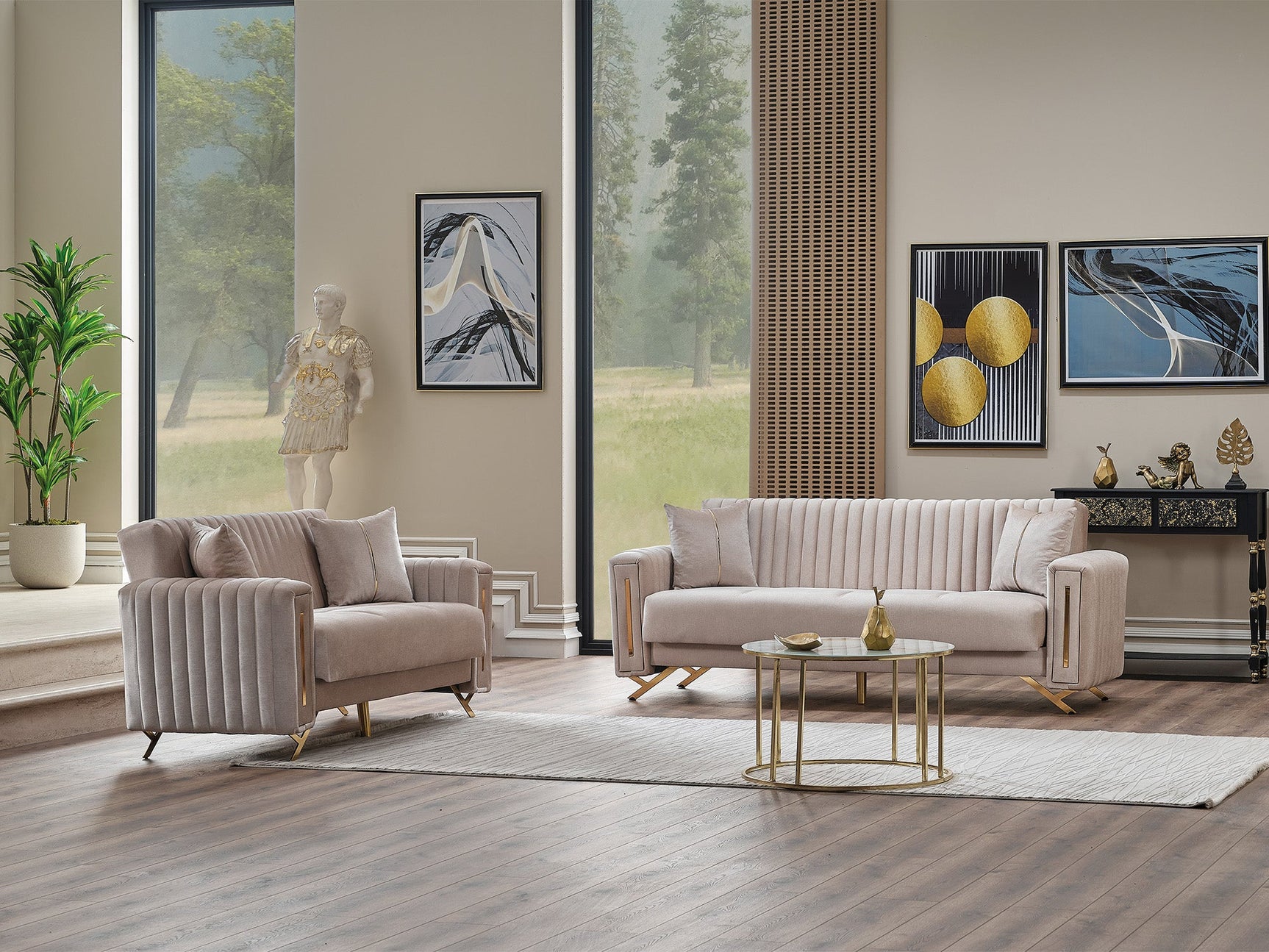 Senfoni Beige Convertible Loveseat