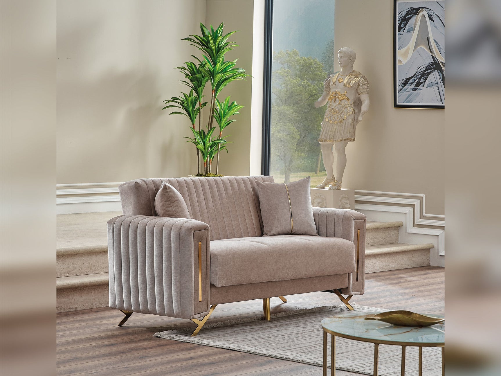 Senfoni Beige Convertible Loveseat