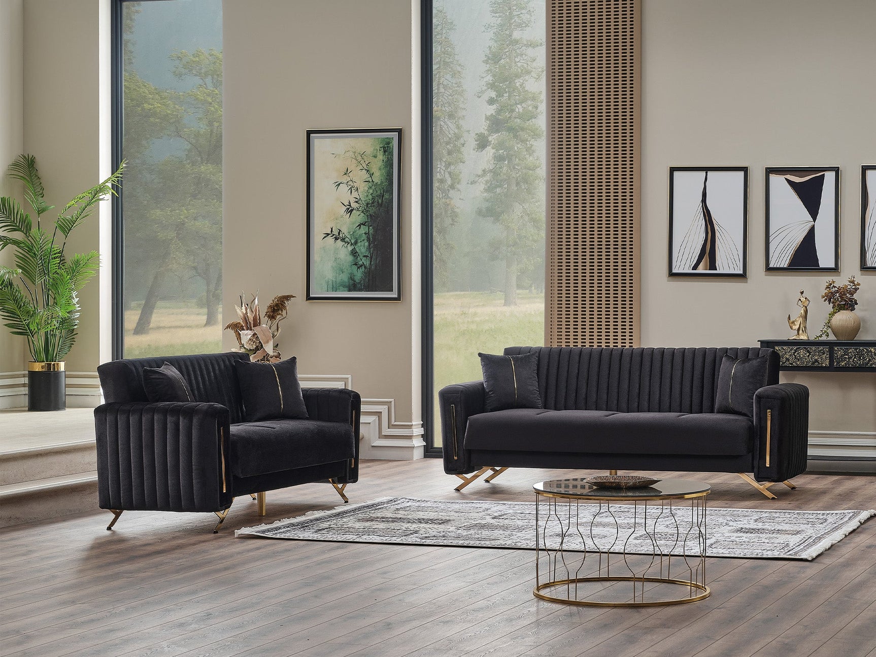Senfoni Black 3-pieces (Sofa & Loveseat & Chair) Living Room Set