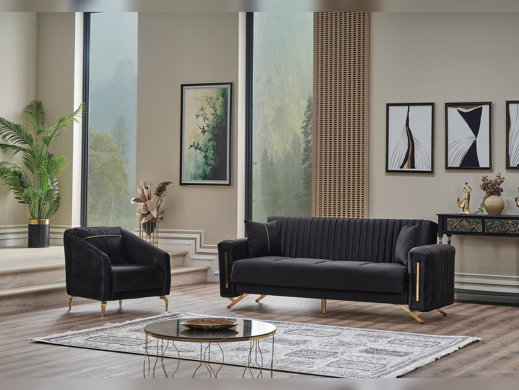 Senfoni Black 3-pieces (Sofa & Loveseat & Chair) Living Room Set