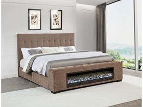 Senna Brown Upholstered California King Audio Flame Visualizer Bed - Ornate Home