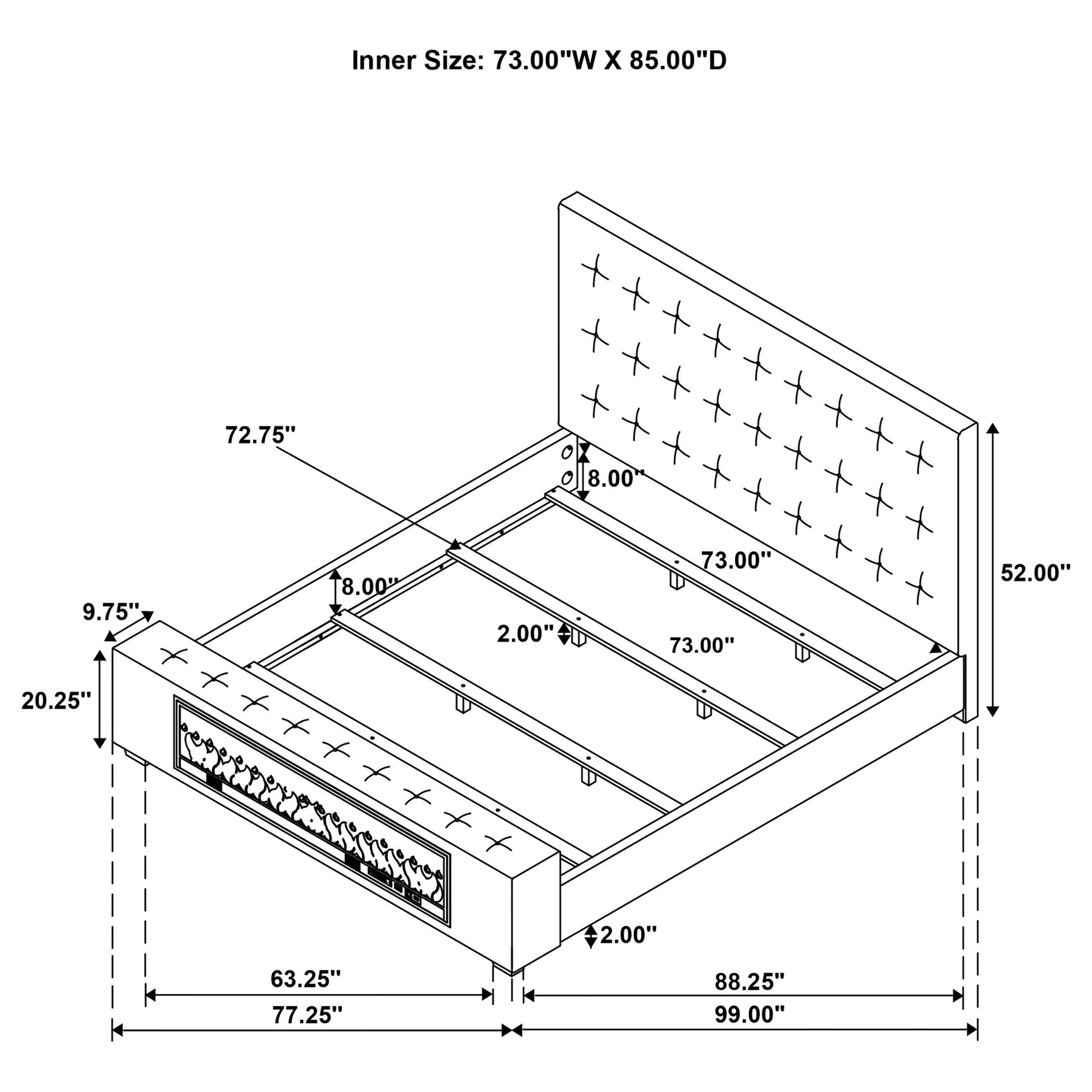 Senna Brown Upholstered California King Audio Flame Visualizer Bed - Ornate Home